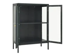 Aparador Antracita 75x35x105 cm Acero y cristal
