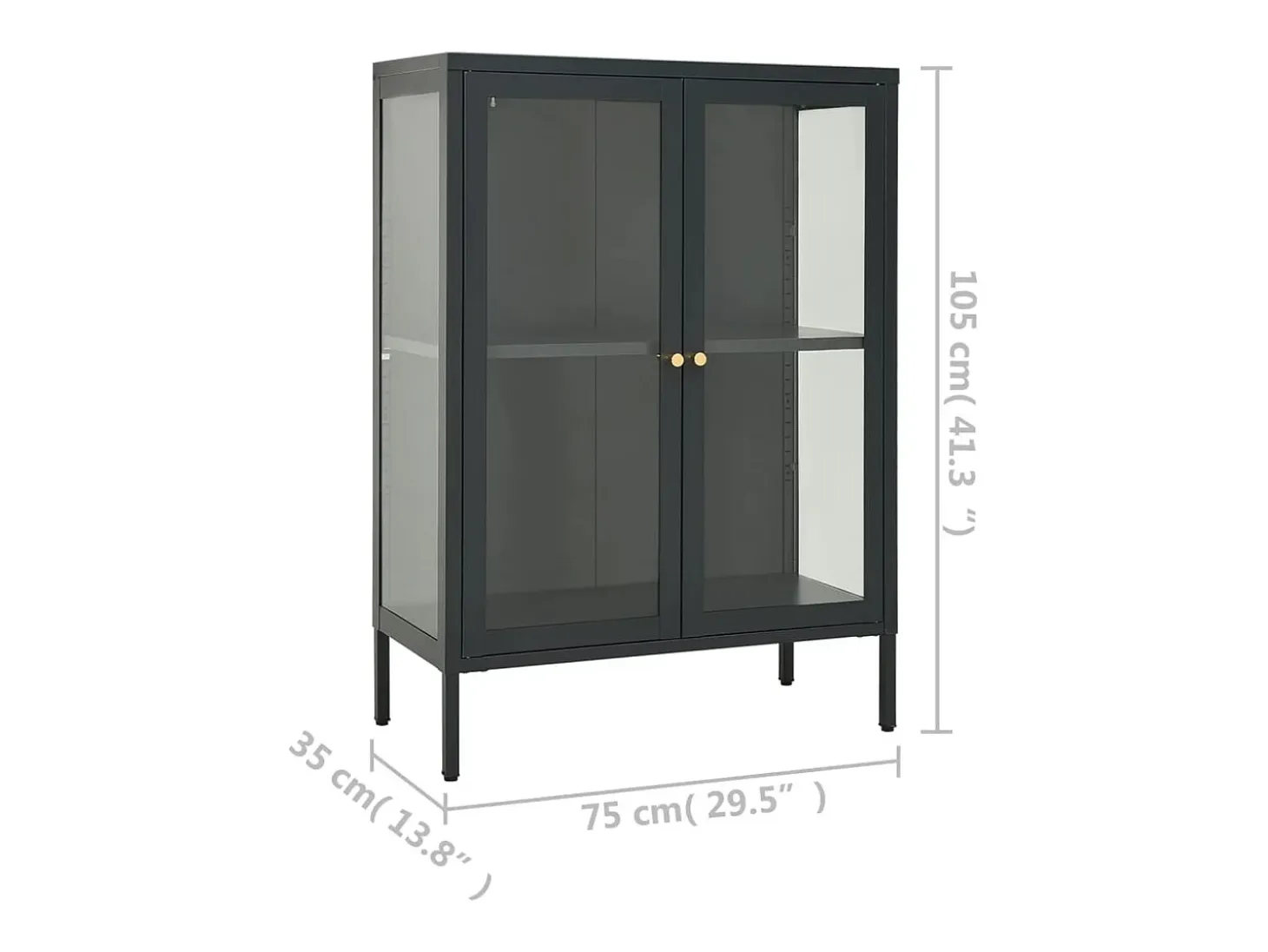 Aparador Antracita 75x35x105 cm Acero y cristal