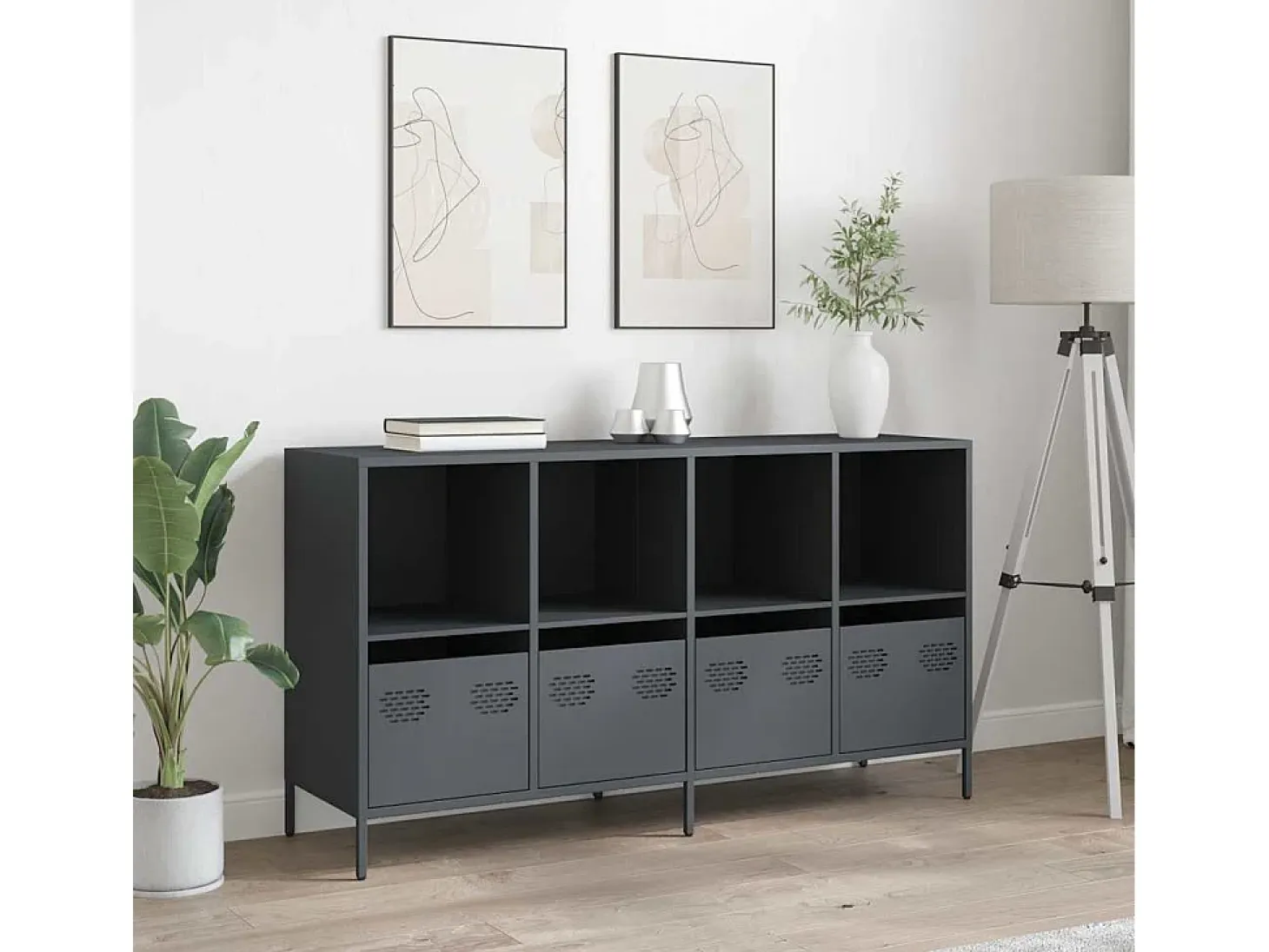 Aparador antracita 135x39x73,5 cm acero laminado en frío