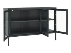 Aparador Antracita 105x35x70 cm Acero y cristal