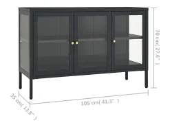 Aparador Antracita 105x35x70 cm Acero y cristal