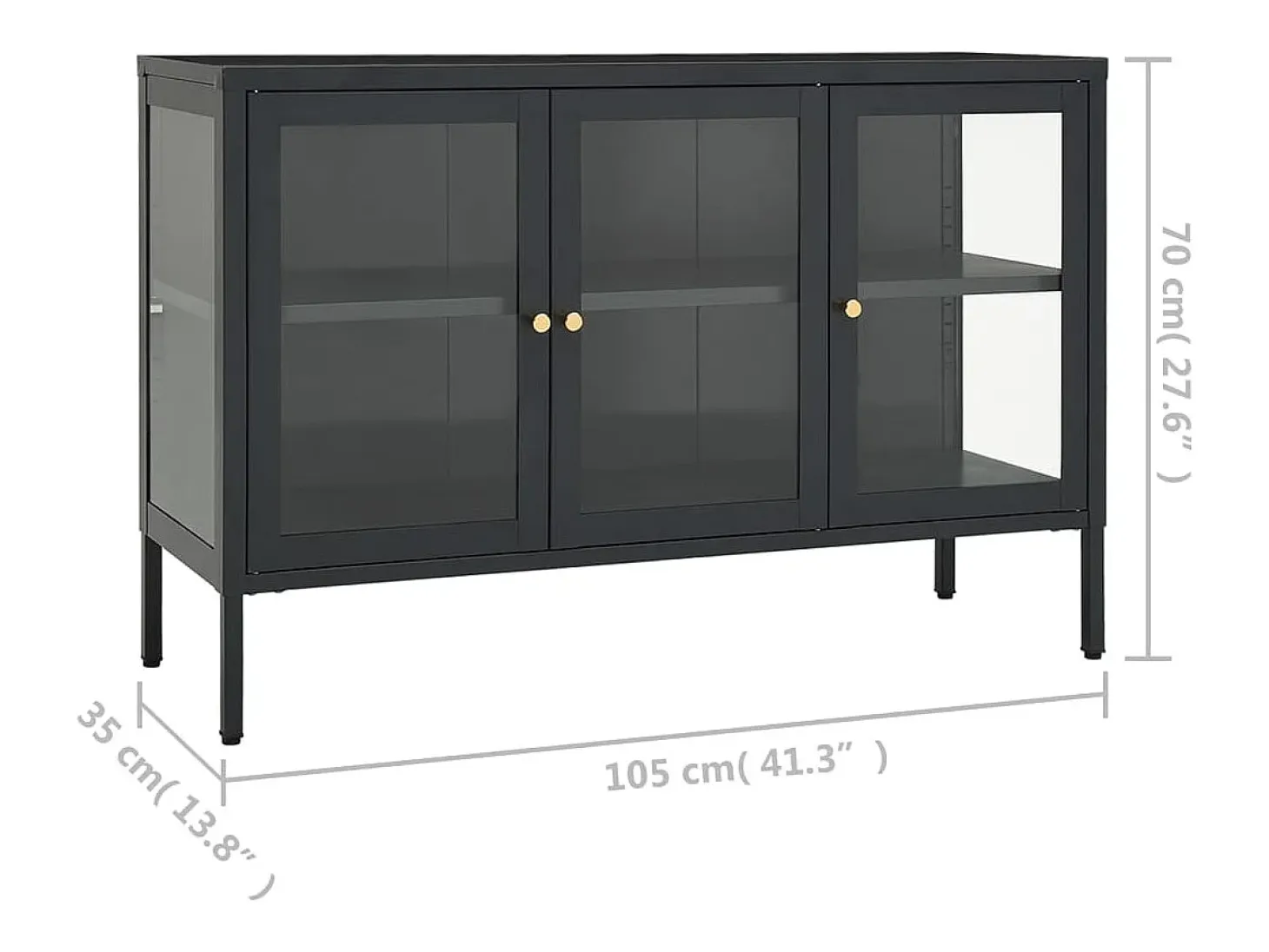 Aparador Antracita 105x35x70 cm Acero y cristal
