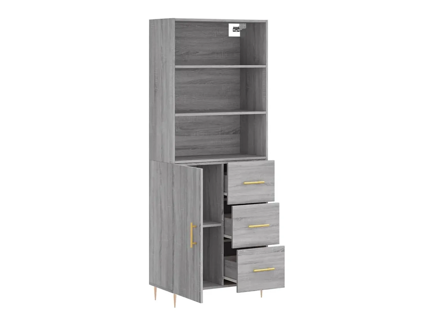 Aparador aparador cómoda armario mueble organizador cocina salón salón alto Sonoma 69,5 x 34 x 180 cm madera contrachapada gris 02_0035603