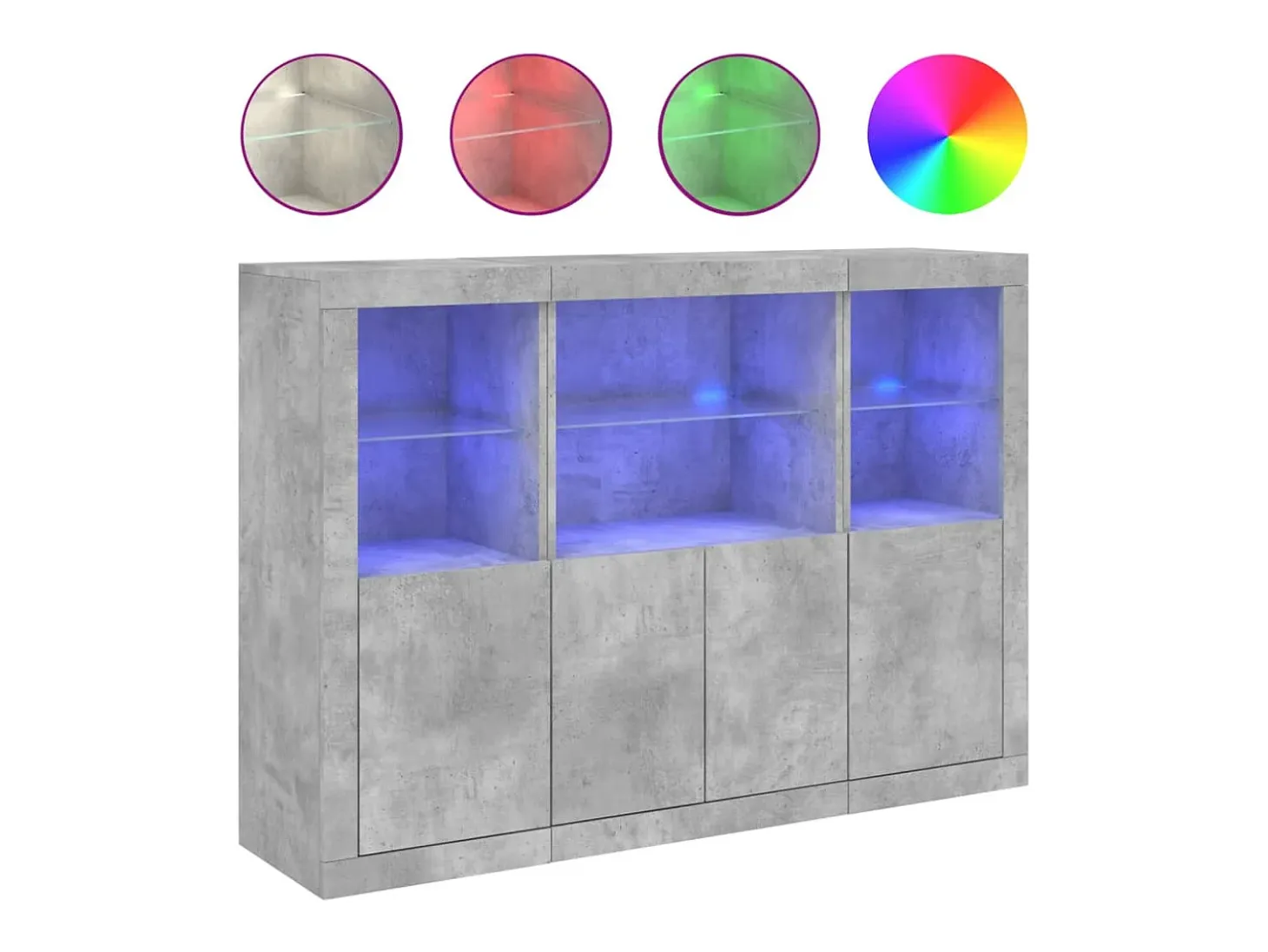 Aparador Aparador Cómoda Gabinete Unidad de Almacenamiento Organizador Cocina Sala de Estar con Luces LED 3 Piezas Madera de ingeniería Gris 02_0037222