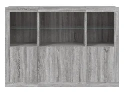 Aparador Aparador Cómoda Gabinete Unidad de Almacenamiento Organizador Cocina Sala de Estar con Luces LED 3 Piezas Sonoma Madera de Ingeniería Gris 02_0037234
