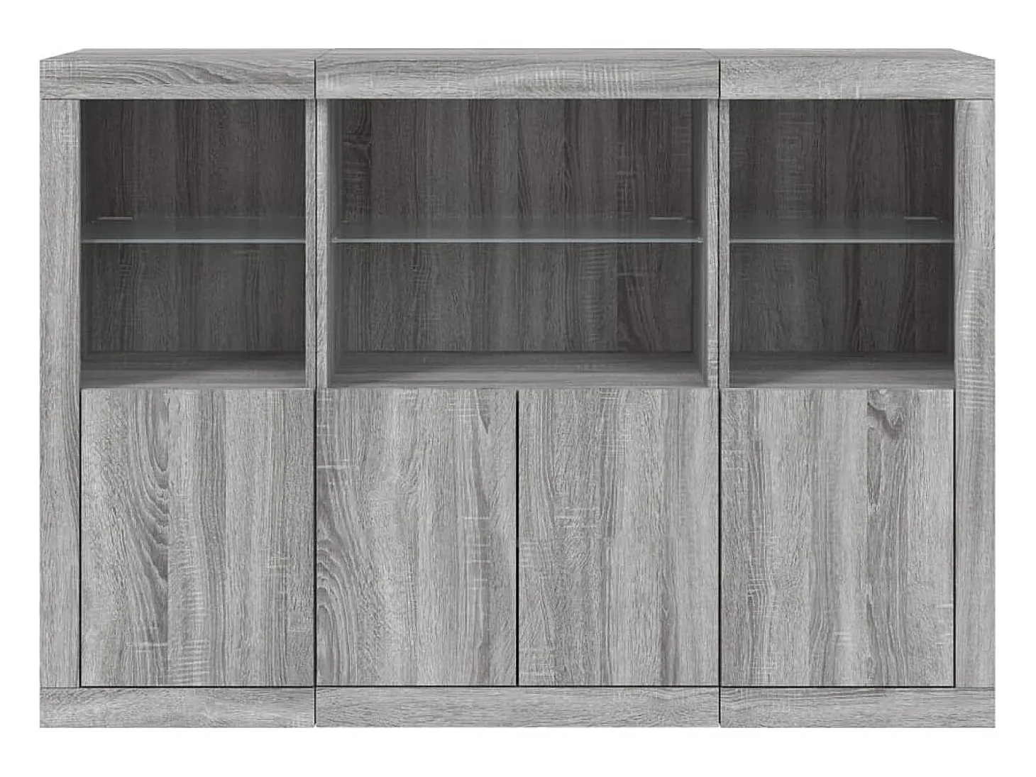 Aparador Aparador Cómoda Gabinete Unidad de Almacenamiento Organizador Cocina Sala de Estar con Luces LED 3 Piezas Sonoma Madera de Ingeniería Gris 02_0037234