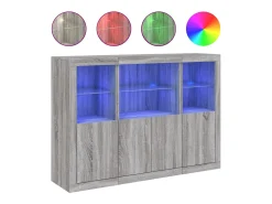 Aparador Aparador Cómoda Gabinete Unidad de Almacenamiento Organizador Cocina Sala de Estar con Luces LED 3 Piezas Sonoma Madera de Ingeniería Gris 02_0037234