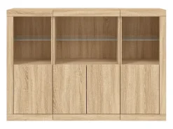Aparador Aparador Cómoda Gabinete Organizador de Almacenamiento Cocina Sala de Estar con Luces LED 3 Piezas Sonoma Madera de Ingeniería Marrón 02_0037217