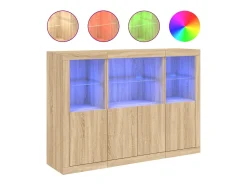 Aparador Aparador Cómoda Gabinete Organizador de Almacenamiento Cocina Sala de Estar con Luces LED 3 Piezas Sonoma Madera de Ingeniería Marrón 02_0037217