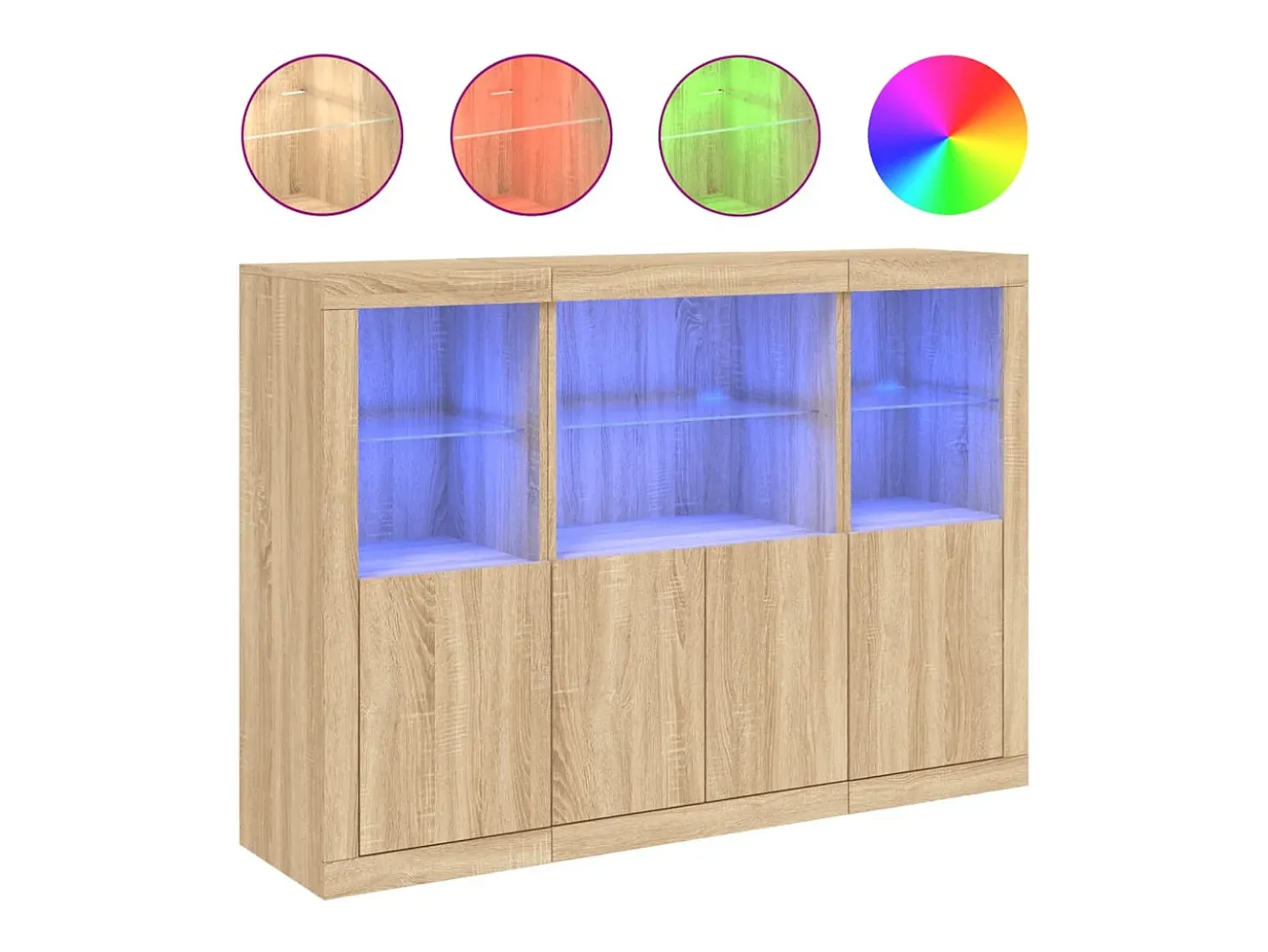 Aparador Aparador Cómoda Gabinete Organizador de Almacenamiento Cocina Sala de Estar con Luces LED 3 Piezas Sonoma Madera de Ingeniería Marrón 02_0037217
