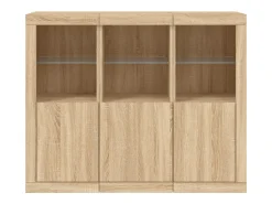 Aparador Aparador Cómoda Gabinete Organizador de Almacenamiento Cocina Sala de Estar con Luces LED 3 Piezas Sonoma Madera de Ingeniería Marrón 02_0037216