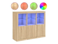 Aparador Aparador Cómoda Gabinete Organizador de Almacenamiento Cocina Sala de Estar con Luces LED 3 Piezas Sonoma Madera de Ingeniería Marrón 02_0037216