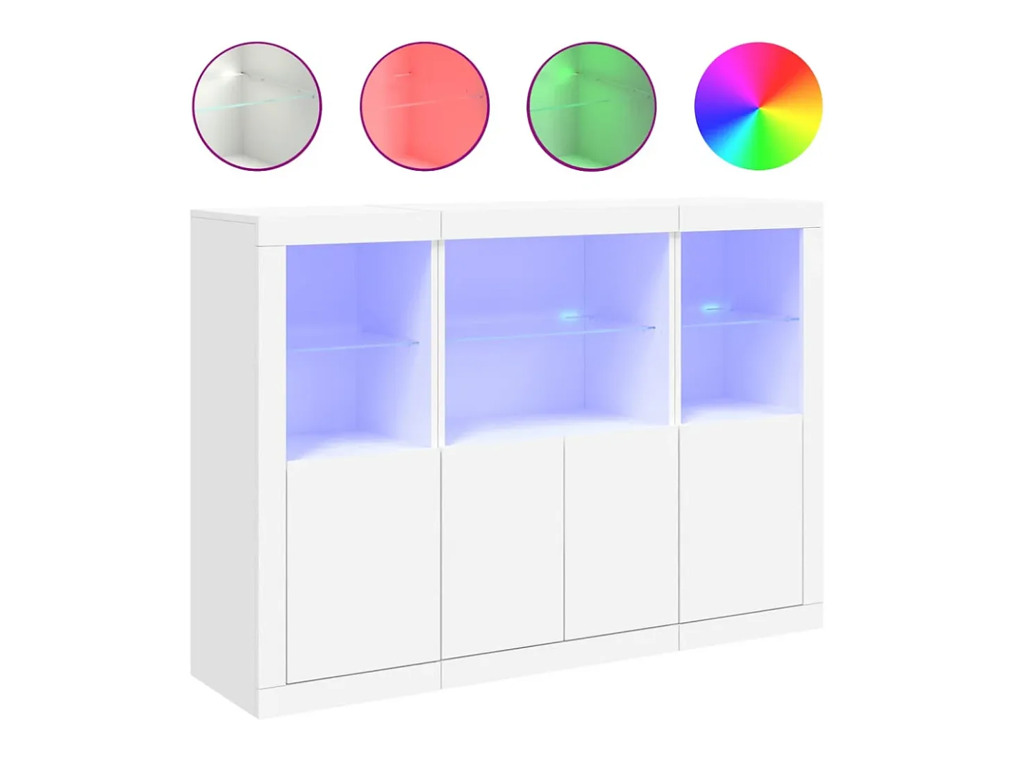 Aparador Aparador Cómoda Gabinete Unidad de Almacenamiento Organizador Cocina Sala de Estar con Luces LED 3 Piezas Madera de Ingeniería Blanca 02_0037195