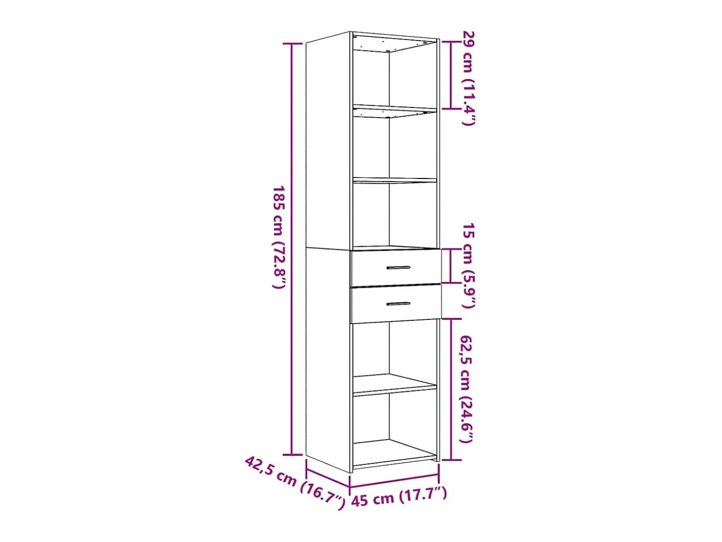 Aparador aparador cómoda mueble almacenaje organizador cocina salón salón alto Sonoma 45 x 42,5 x 185 cm madera contrachapada marrón 02_0034067
