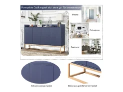 Aparador, Aparador Minimalista Moderno con 4 Puertas y Estructura de Metal para Comedor, Sala, Cocina, Azul