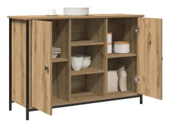 Aparador Artesano de Roble 100x35x70 cm Madera de Ingeniería y Acero