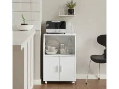 Aparador Auxiliar bajo de Cocina para microondas,con 2 Puertas y 1 Estante,L55 cm x P38 cm x H84 cm,FRG241-W SoBuy ES