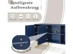 Aparador azul marino de 3 puertas con estantes ajustables y base de metal