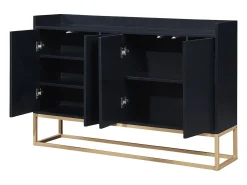 Aparador bajo 4 puertas - Patas de madera MDF y metal - Estilo moderno - Color negro - 120 x 30 x 80 cm