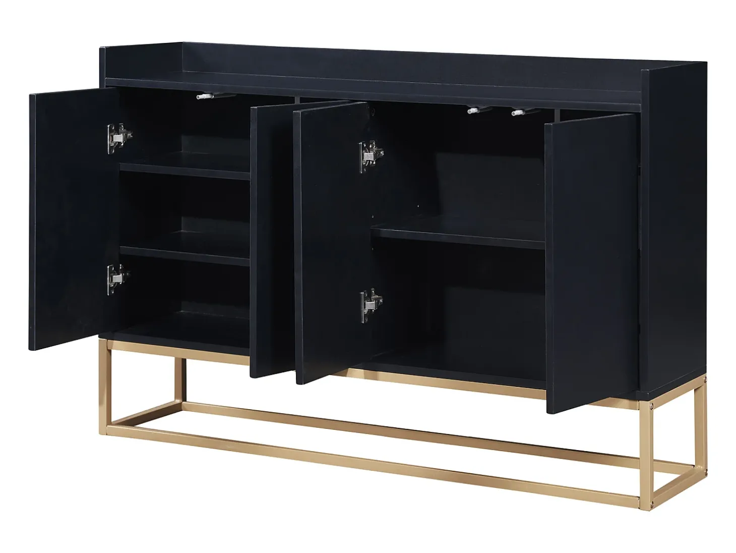 Aparador bajo 4 puertas - Patas de madera MDF y metal - Estilo moderno - Color negro - 120 x 30 x 80 cm