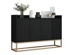 Aparador bajo 4 puertas - Patas de madera MDF y metal - Estilo moderno - Color negro - 120 x 30 x 80 cm