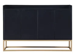 Aparador bajo 4 puertas - Patas de madera MDF y metal - Estilo moderno - Color negro - 120 x 30 x 80 cm