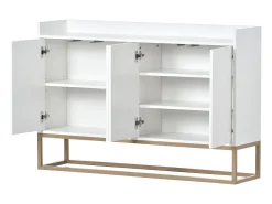 Aparador bajo 4 puertas - Patas de madera MDF y metal - Estilo moderno - Color blanco - 120 x 30 x 80 cm