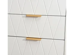 Aparador bajo con 6 cajones - Cómoda - Madera MDF y metal dorado - 100 x 34 x 73cm - Blanco