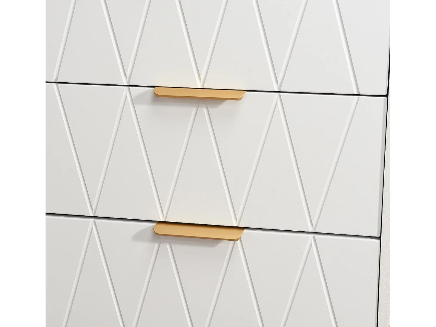 Aparador bajo con 6 cajones - Cómoda - Madera MDF y metal dorado - 100 x 34 x 73cm - Blanco