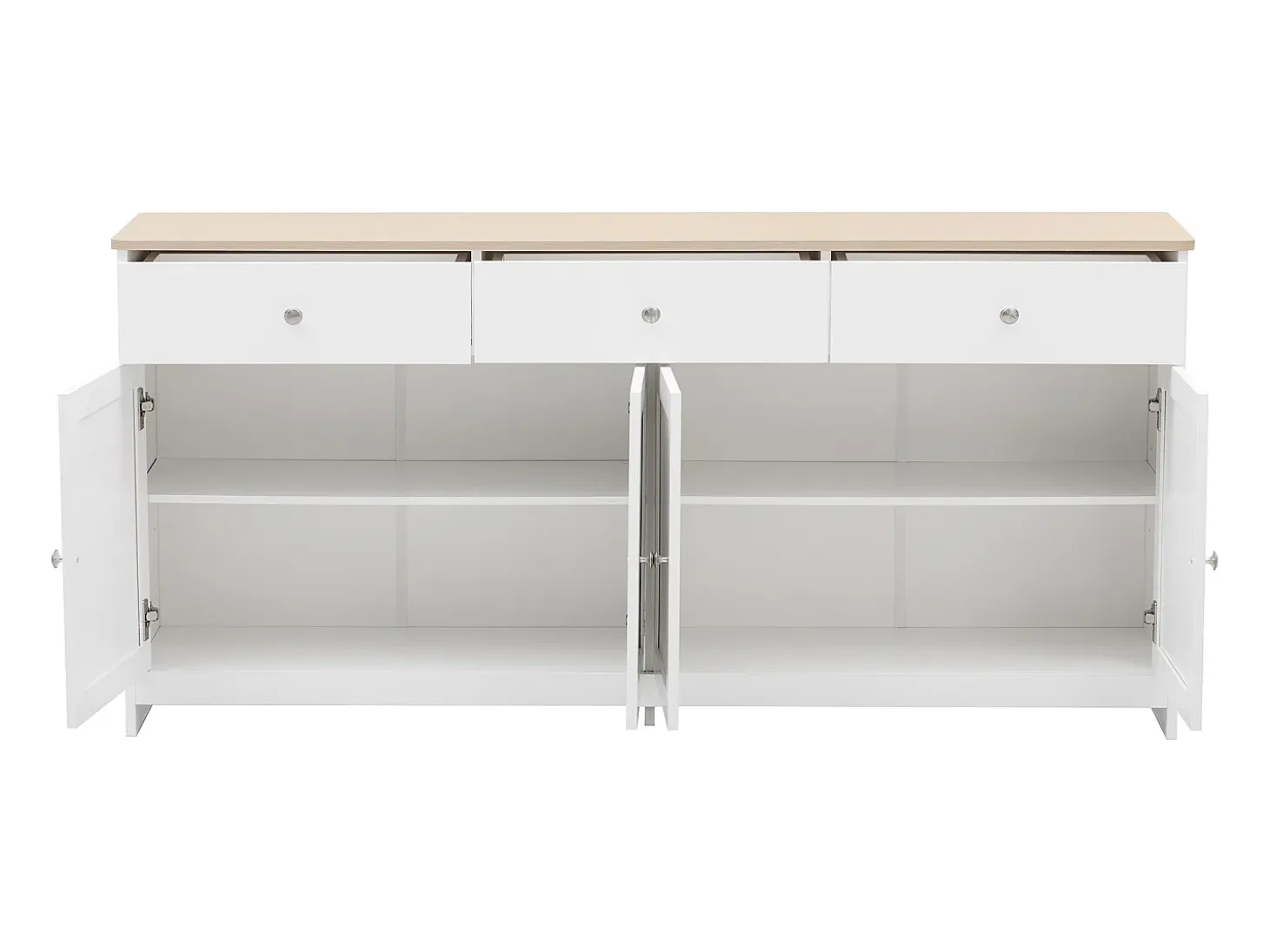 Aparador bajo con 4 puertas y 3 cajones - madera MDF - decoración roble y blanco - para salón o cocina - 160 x 37 x 75 cm