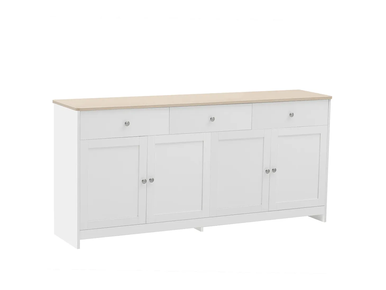 Aparador bajo con 4 puertas y 3 cajones - madera MDF - decoración roble y blanco - para salón o cocina - 160 x 37 x 75 cm