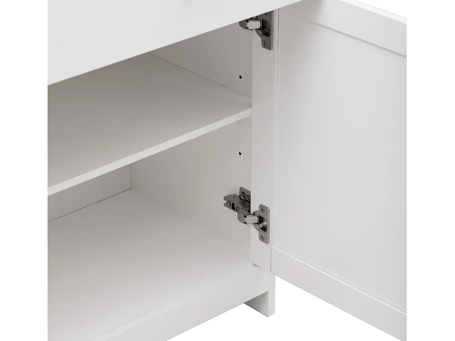 Aparador bajo con 4 puertas y 3 cajones - madera MDF - decoración roble y blanco - para salón o cocina - 160 x 37 x 75 cm