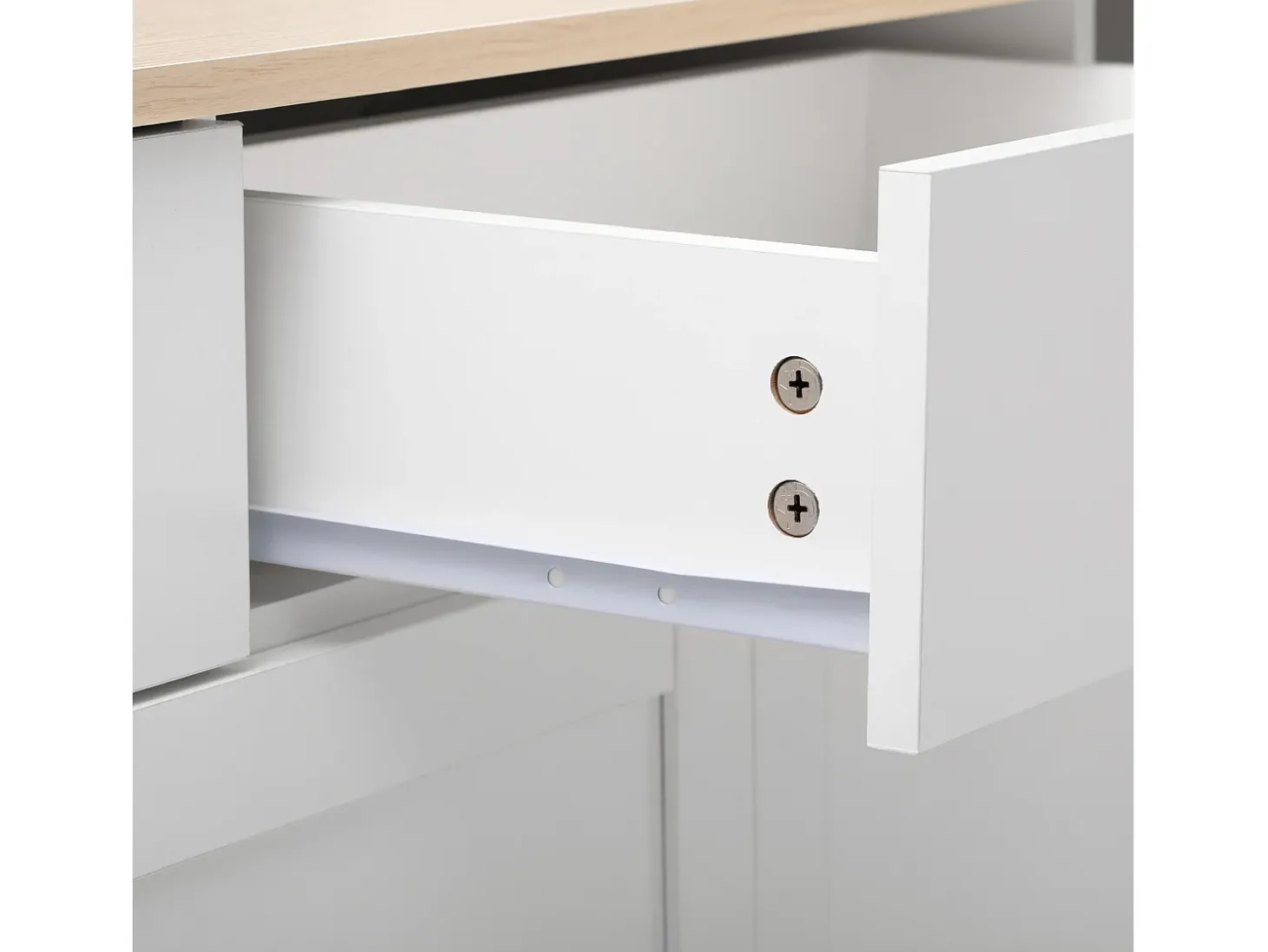 Aparador bajo con 4 puertas y 3 cajones - madera MDF - decoración roble y blanco - para salón o cocina - 160 x 37 x 75 cm