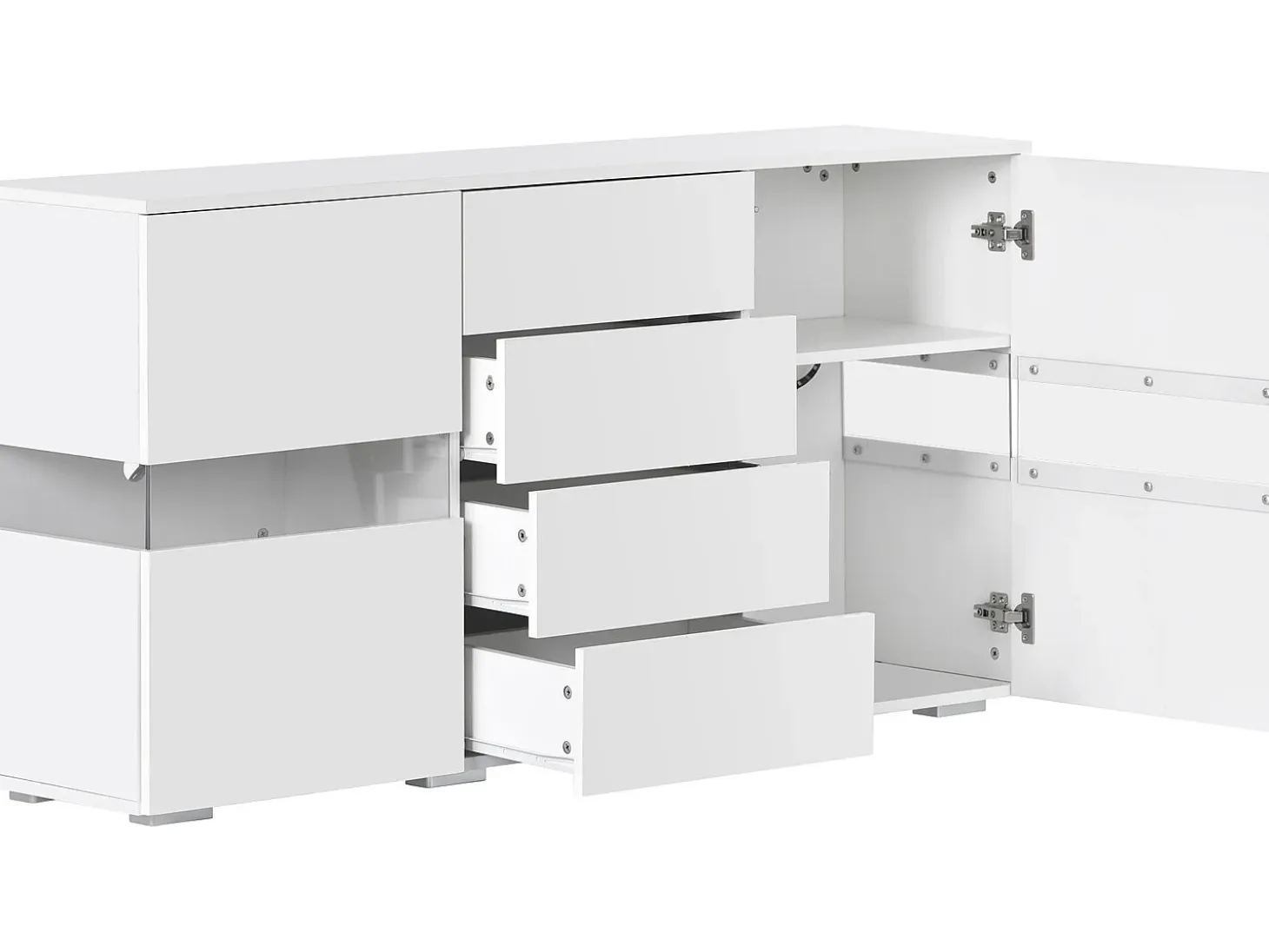 Aparador bajo con LED - 2 puertas y 4 cajones - blanco