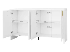 Aparador bajo moderno con 4 puertas - Tiradores dorados - Diseño de rayas verticales - Tablero de partículas - Blanco