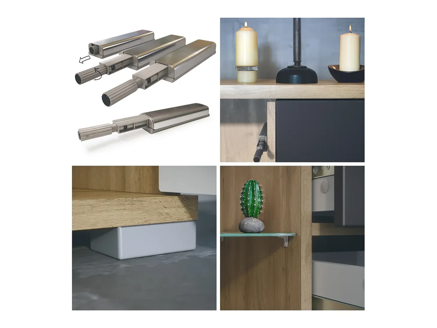 Aparador Bari V2 – Mueble con 2 Puertas Grandes y 4 Cajones, Roble Evoke/gris de alto brillo (166,5 x 75,5 x 35)