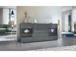Aparador Bari V2 – Mueble con 2 Puertas Grandes y 4 Cajones, antracita mate/gris de alto brillo (166,5 x 75,5 x 35)