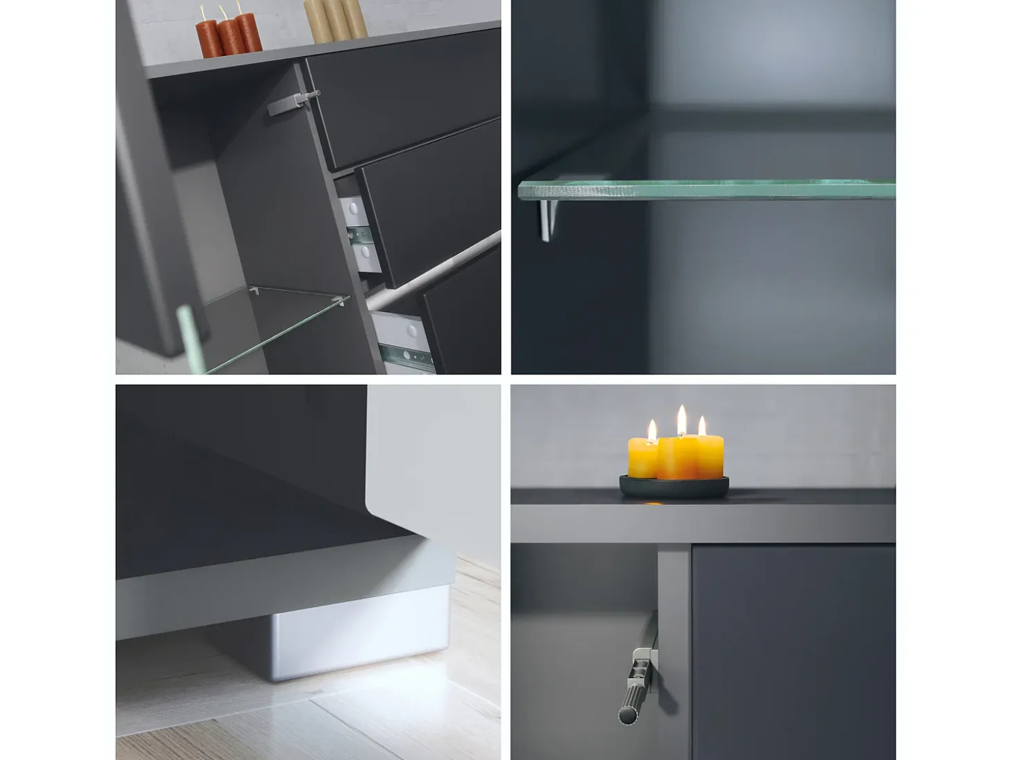 Aparador Bari V2 – Mueble con 2 Puertas Grandes y 4 Cajones, antracita mate/gris de alto brillo (166,5 x 75,5 x 35)