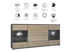 Aparador Bari V2 – Mueble con 2 Puertas Grandes y 4 Cajones, antracita mate/gris de alto brillo (166,5 x 75,5 x 35)