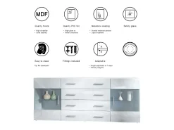 Aparador Bari V2 – Mueble con 2 Puertas Grandes y 4 Cajones, blanco mate/blanco de alto brillo (166,5 x 75,5 x 35)