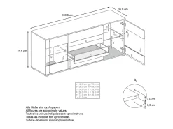 Aparador Bari V2 – Mueble con 2 Puertas Grandes y 4 Cajones, blanco mate/blanco de alto brillo (166,5 x 75,5 x 35)