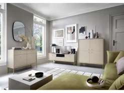 Aparador, beige arena, 103,5 x 125,5 x 39 cm, patas doradas
