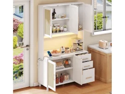 Aparador Blanco - Aparador con 3 Cajones y 5 Puertas - estantes ajustables y carga USB - para comedor