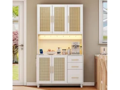 Aparador Blanco - Aparador con 3 Cajones y 5 Puertas - estantes ajustables y carga USB - para comedor