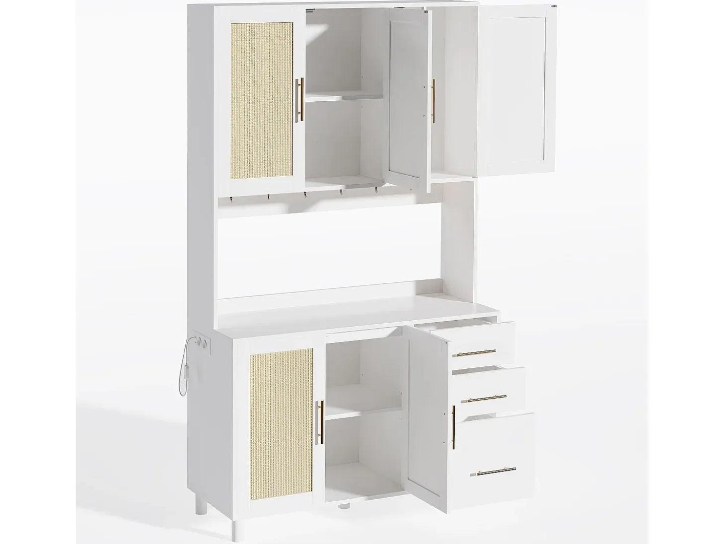 Aparador Blanco - Aparador con 3 Cajones y 5 Puertas - estantes ajustables y carga USB - para comedor