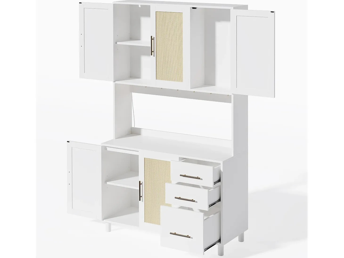 Aparador Blanco - Aparador con 3 Cajones y 5 Puertas - estantes ajustables y carga USB - para comedor