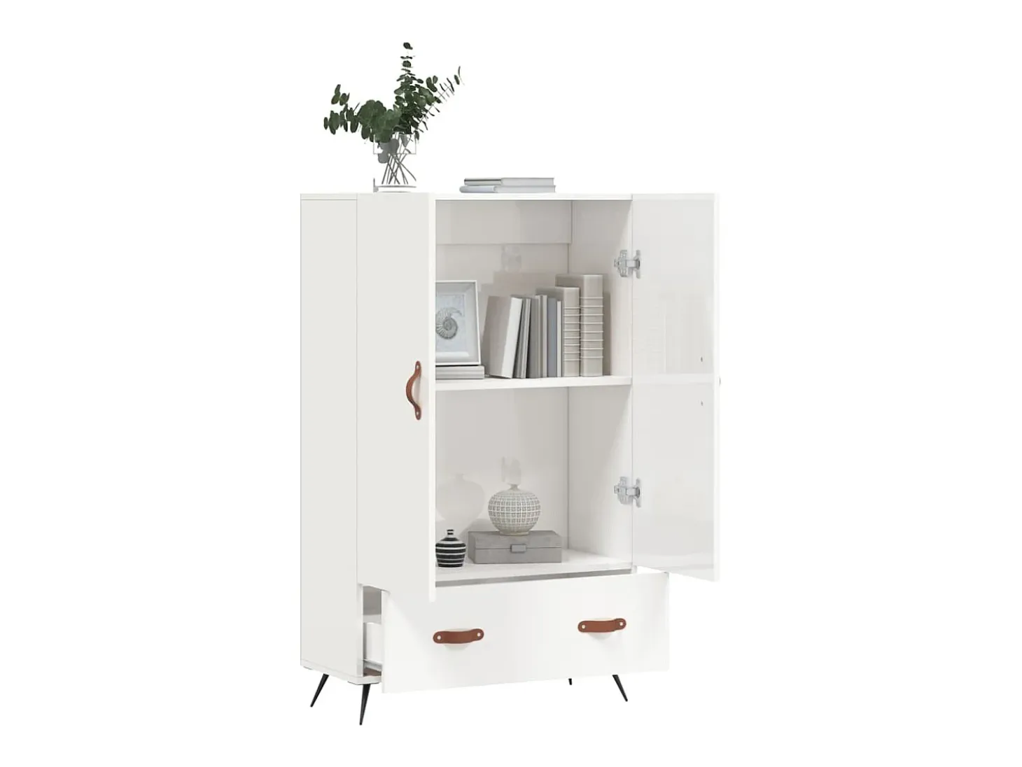 Aparador blanco alto brillo 69,5x31x115 cm madera de ingeniería