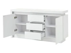 Aparador blanco brillante con 3 cajones - Aparador de 2 puertas con iluminación LED - estantes ajustables