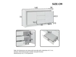 Aparador blanco brillante con 3 cajones - Aparador de 2 puertas con iluminación LED - estantes ajustables