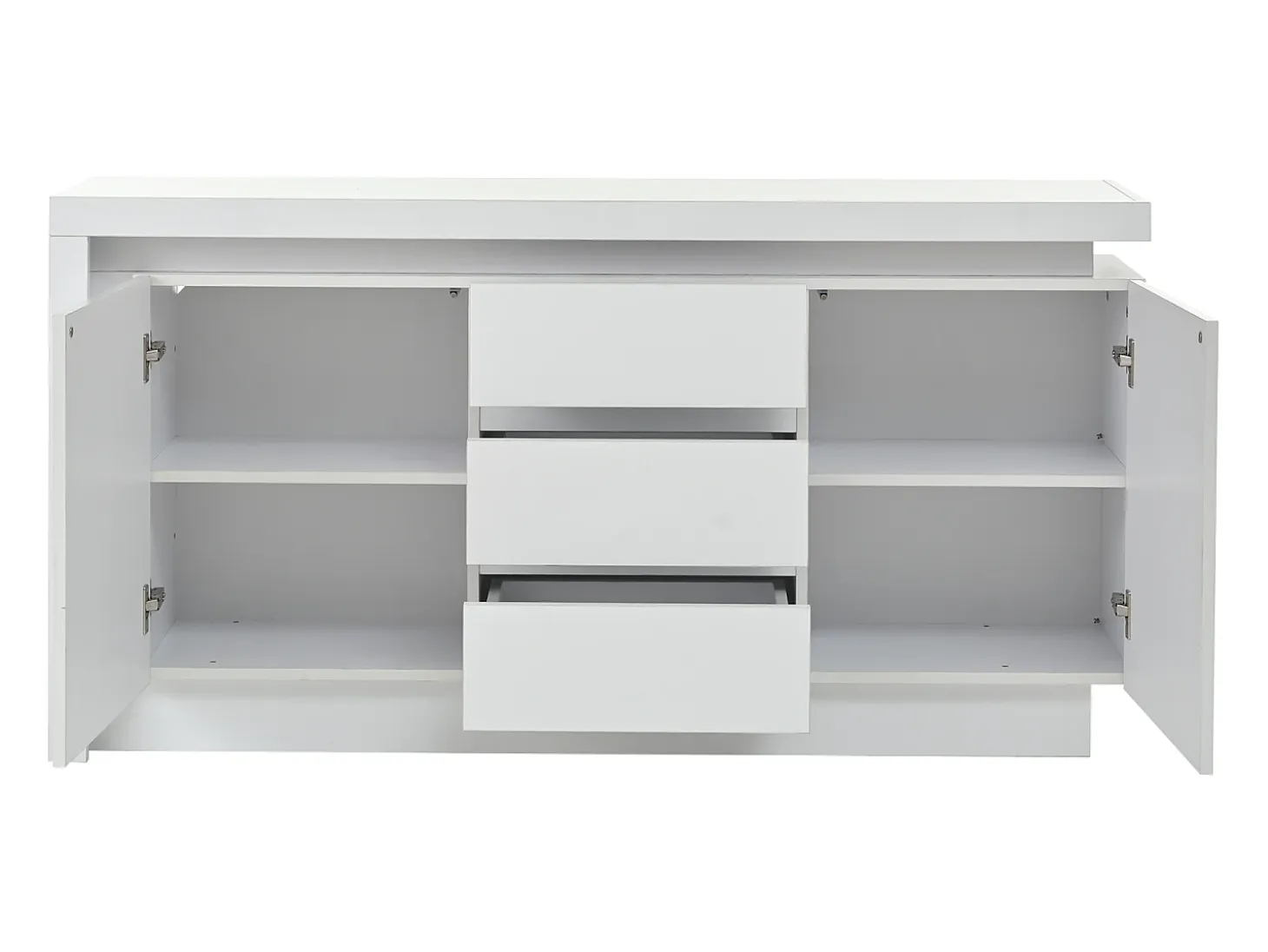 Aparador blanco brillante con 3 cajones - Aparador de 2 puertas con iluminación LED - estantes ajustables
